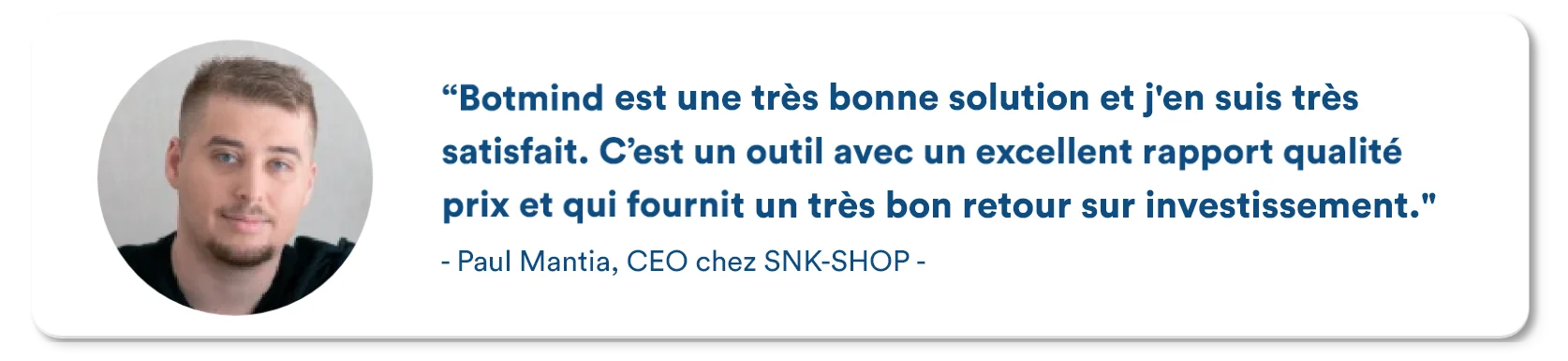 Customer testimonial from SNK Shop