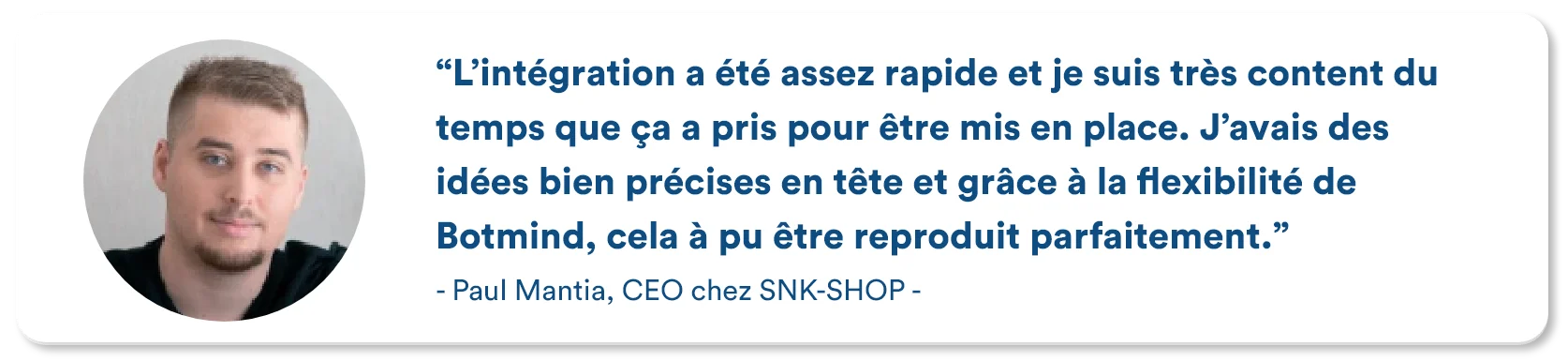 Customer testimonial from SNK Shop