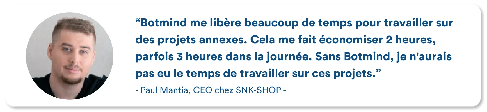 Customer testimonial from SNK Shop