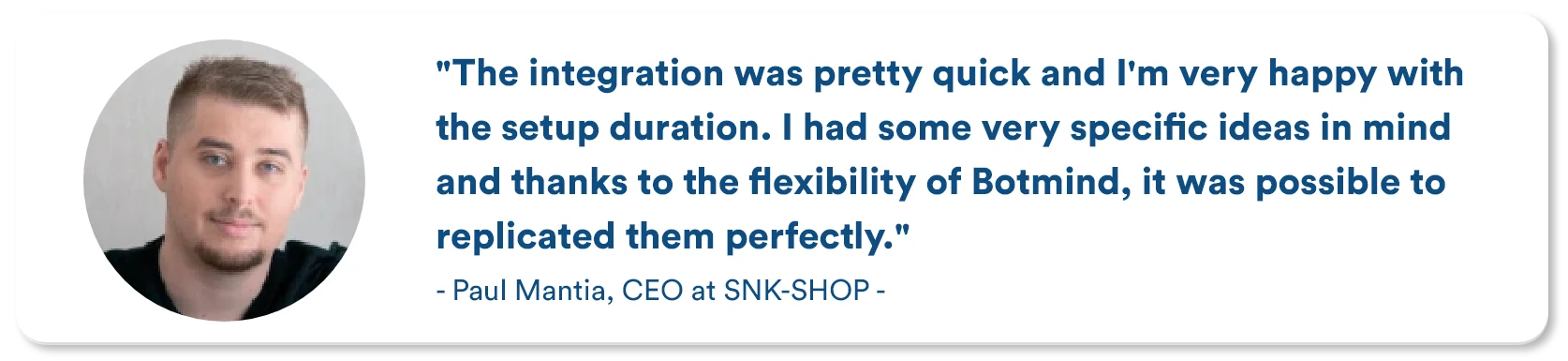 Customer testimonial from SNK Shop