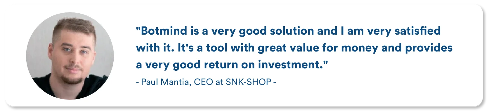 Customer testimonial from SNK Shop