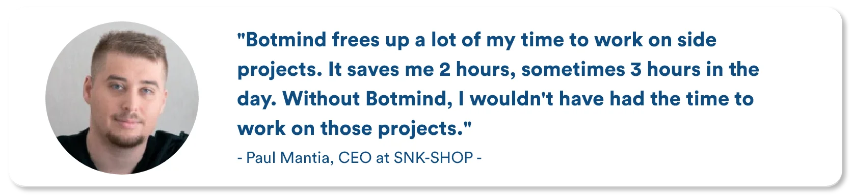 Customer testimonial from SNK Shop